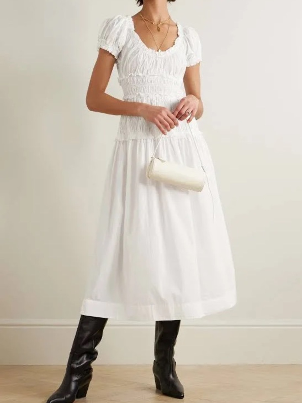 Doen Leanne Dress White Midi Poplin